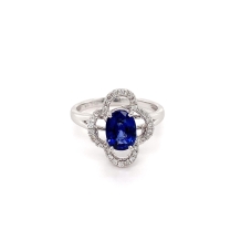 1.5ct Oval Sapphire + 0.34ct Dia Halo 18kt