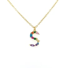 S Multicolour Cubic Zirconia SS Gold-Plated Pendant and Chain