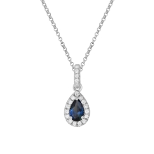 0.24ct Pear Blue Sapphire + 0.10ct Round Dia Necklace 18kt WG